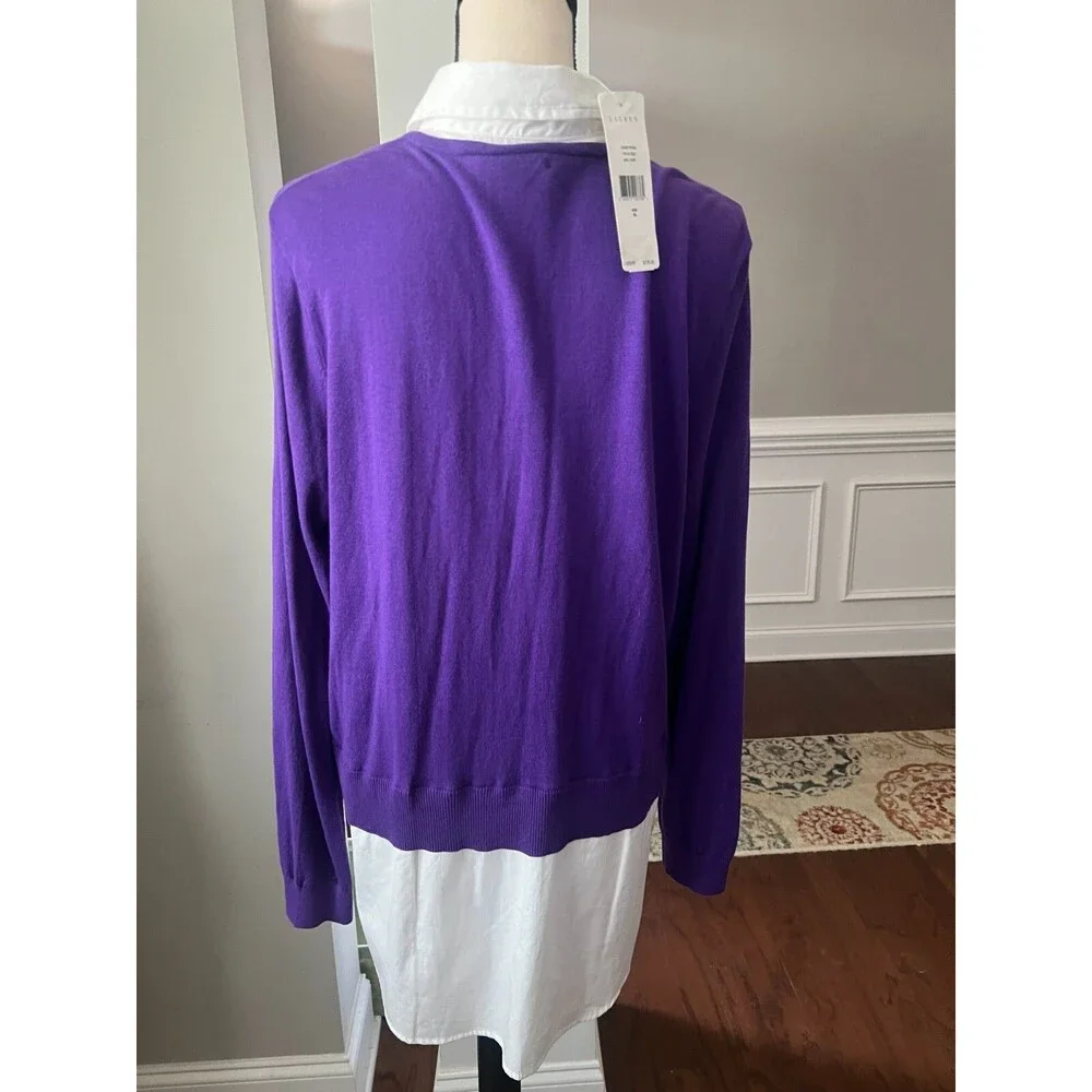 Lauren Ralph Lauren Layered Look Shirt Tail Sweater Purple/White Sz XL NWT
